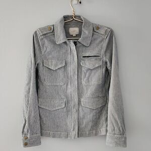 Ann Taylor Loft Blue White Railroad Striped Cargo Utility Jacket XS